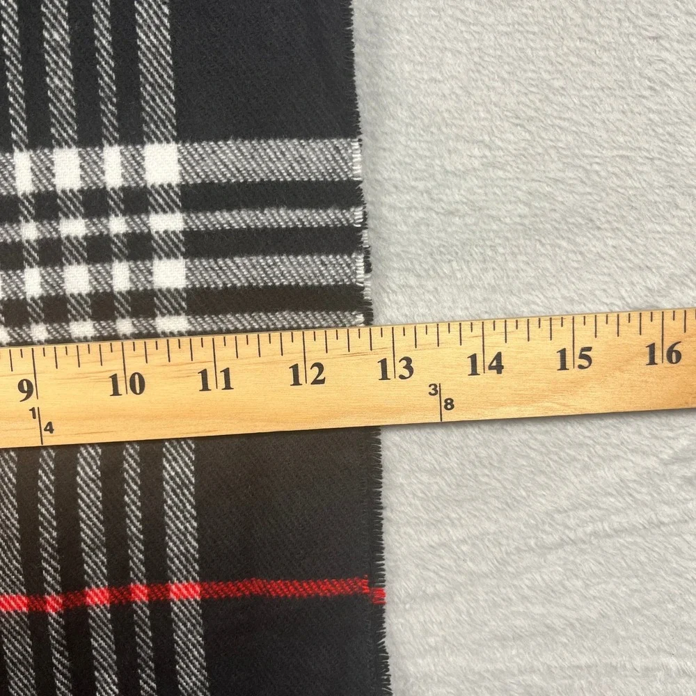 Cashmere Blend Italian Design Plaid Scarf Black Red White Fringe Winter Wrap